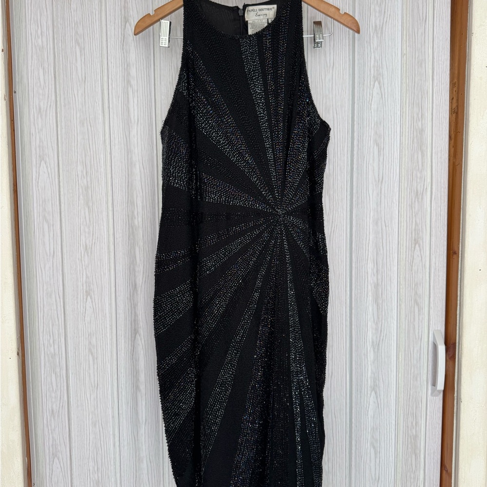 Papell Boutique Black and Silver Midi Dress